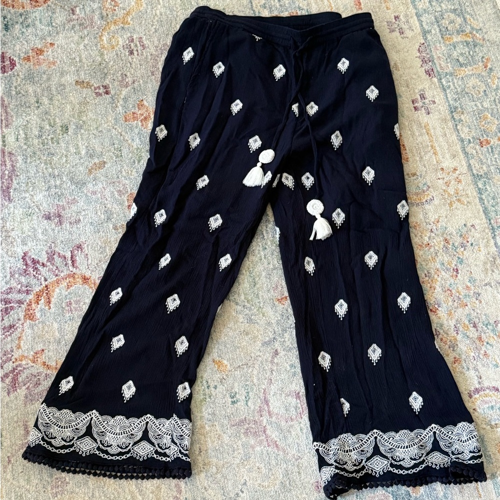 Sundance Pants with White Embroidery and Tassels